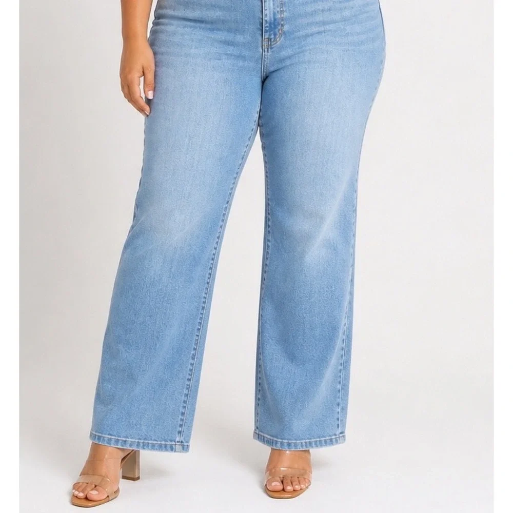 Soft Surroundings Jeans Womens 18W Light Blue Pull On High Rise Wide Leg Stretch - Picture 1 of 11